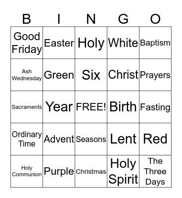 Seasons of the Catholic Church Bingo Card