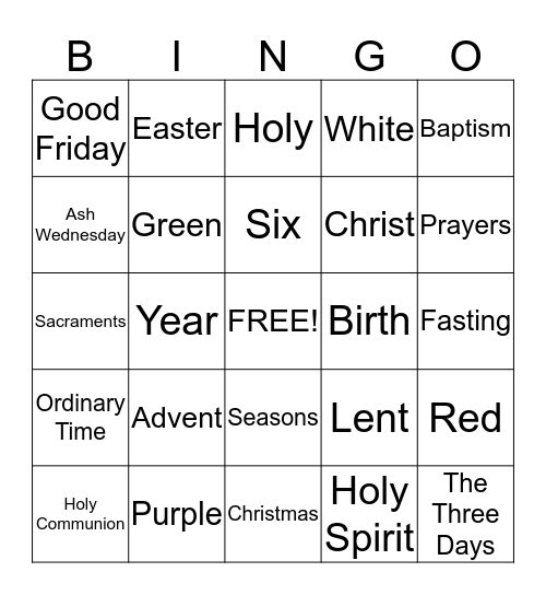 Seasons of the Catholic Church Bingo Card