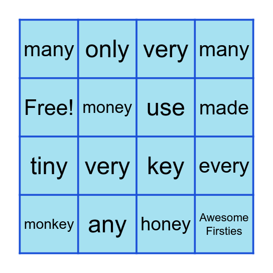 Spelling words: ey & y & Sight Words Bingo Card