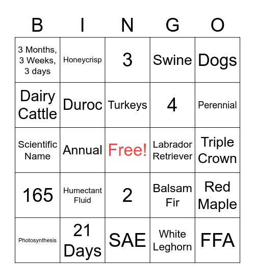 Ag Trivia Bingo! Bingo Card