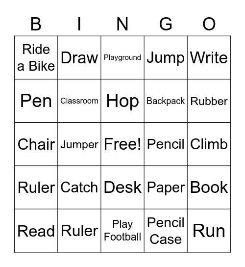 School Bingo Card