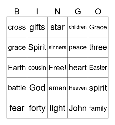 Bible Bingo Card