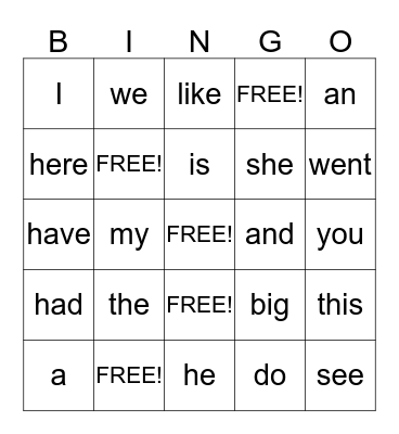 Nilah's Sight Words Bingo Card