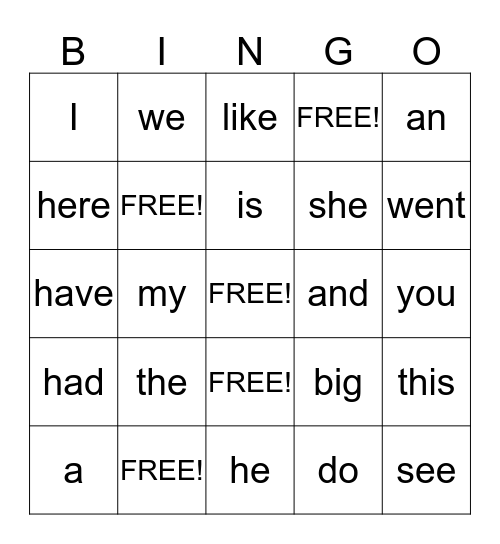 Nilah's Sight Words Bingo Card