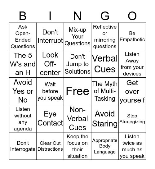 9 Ways to Improve Your Listening Skills Bingo Card