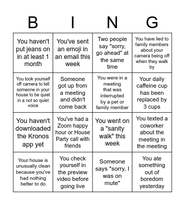 Socially Distant Bingo Card