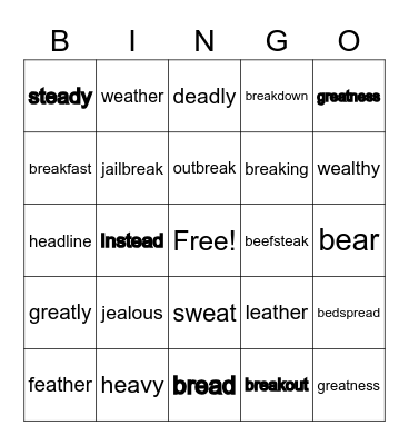 ea as short e and long a Bingo Card
