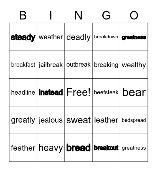 ea as short e and long a Bingo Card