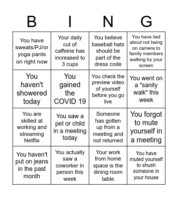 Working Remote Bingo Card