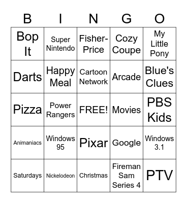 90's Bingo Card