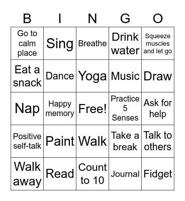 Coping Skill Bingo Card