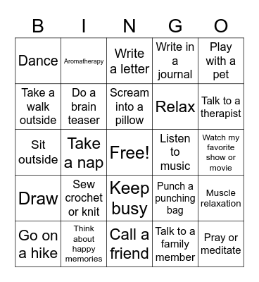 Coping Skills Bingo Card