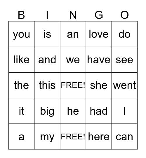 Nilah's Sight Words Bingo Card