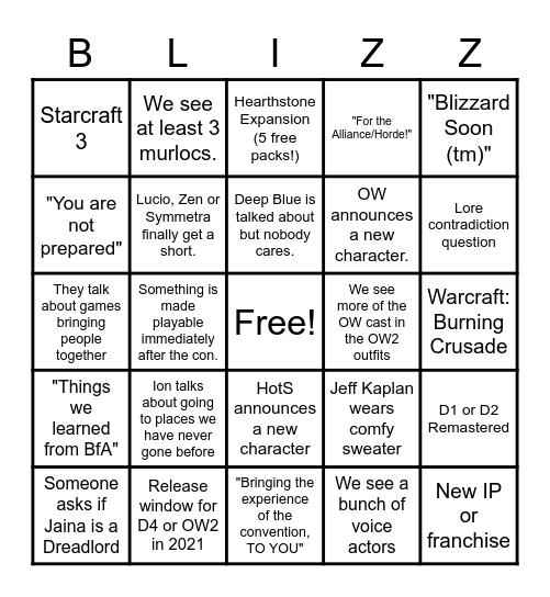 BlizzConline Bingo Card