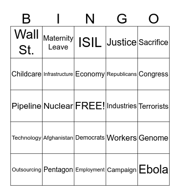 State of the Union Bingo Card