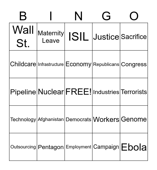 State of the Union Bingo Card