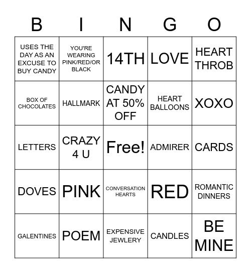 Valentine's Day BINGO Card