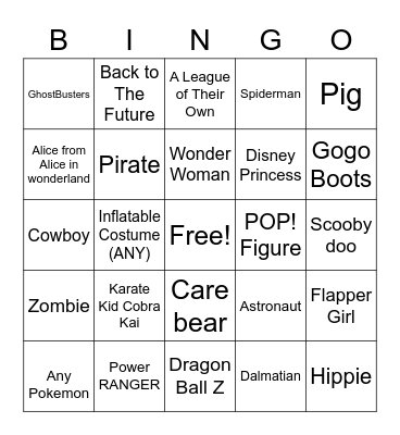 Costume Bingo Card