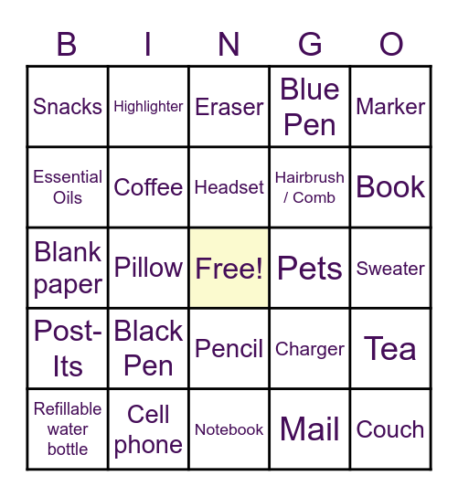 Work From Home Bingo Card