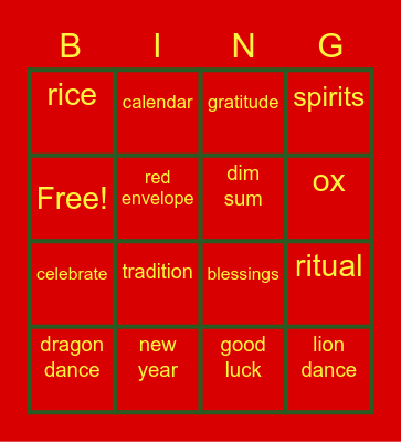 Lunar New Year Bingo Card