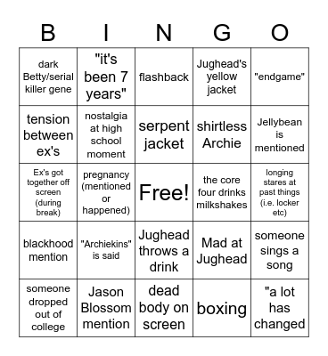 RIVERDALE BACK TO THE FUTURE Bingo Card