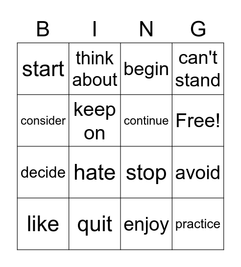 Recreation Preferences Bingo Card