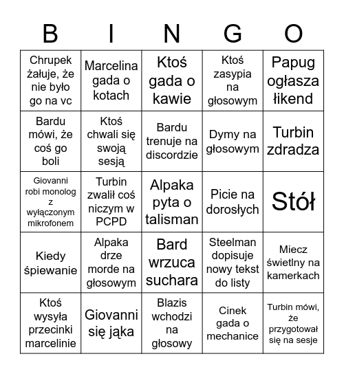 bingo bardlandzkie 1 edycja Bingo Card