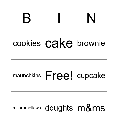 treats Bingo Card