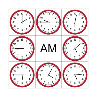 Telling Time on An Analog Clock Bingo Card