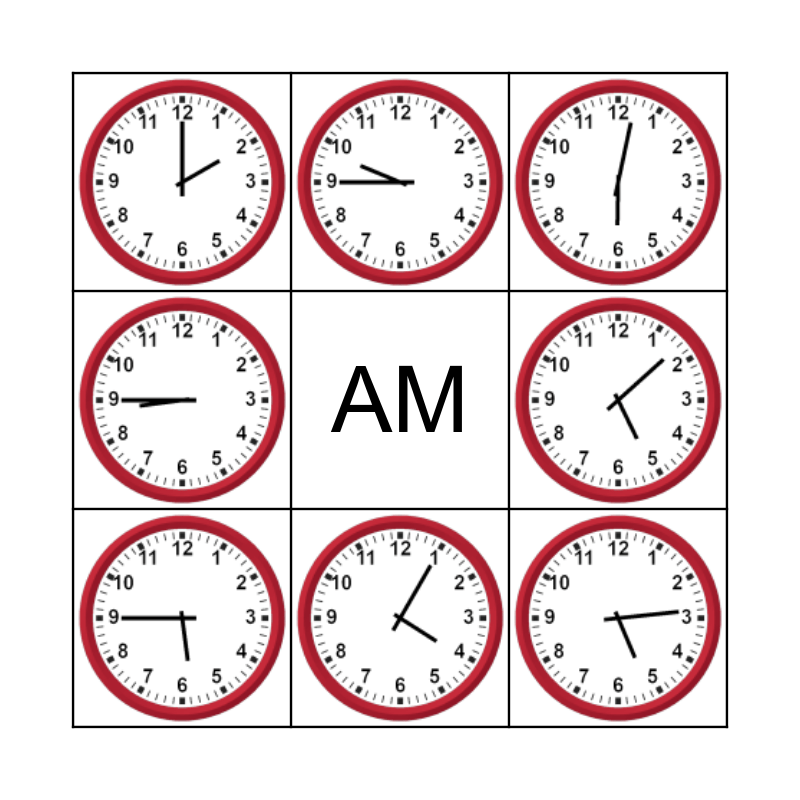aftale tragedie forstyrrelse Telling Time on An Analog Clock Bingo Card
