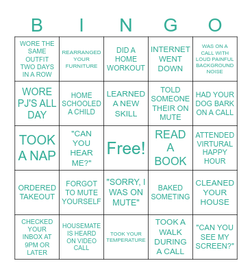 WORK 8 WFH! Bingo Card
