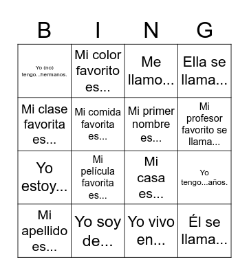 BINGO: Hablando en español Bingo Card