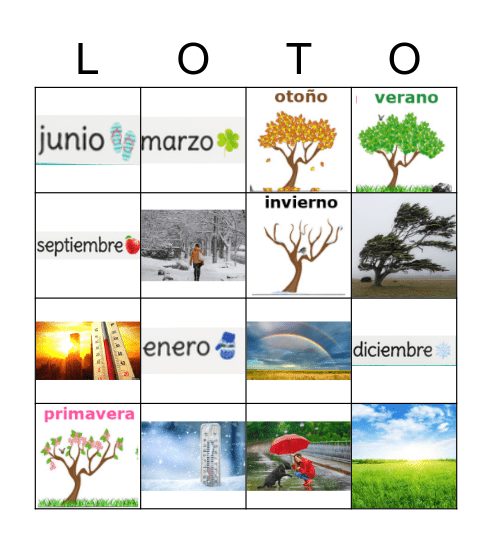 EL TIEMPO Y LAS ESTACIONES Bingo Card