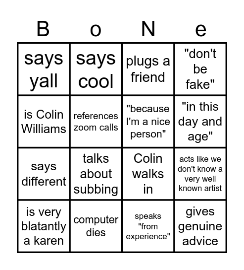 nikki abissi Bingo Card