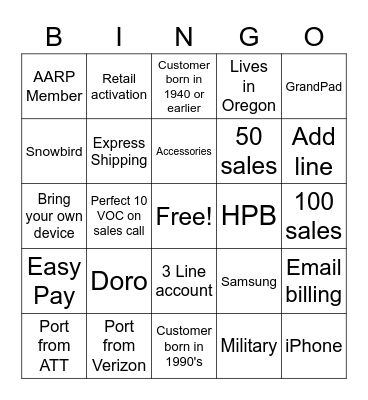 Sales Bingo Card