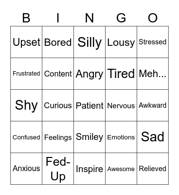 Emotions in ASL Bingo Card