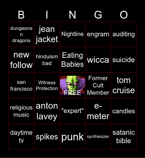 Cults and The Satanic Panic Bingo Card