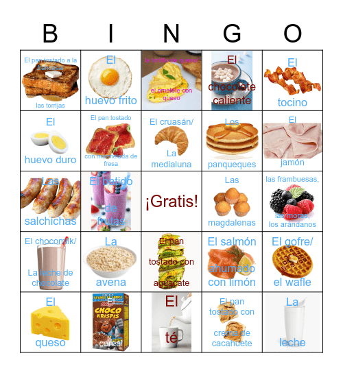 El desayuno con palabras Bingo Card