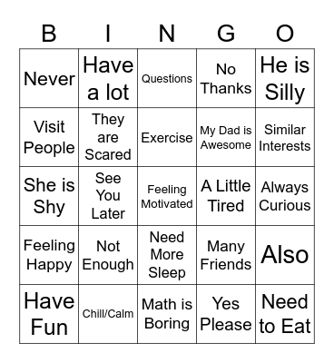 ASL1 Phrases Bingo Card