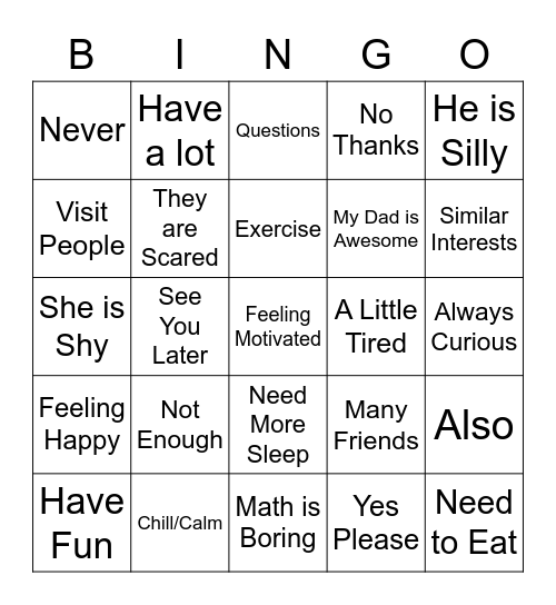 ASL1 Phrases Bingo Card