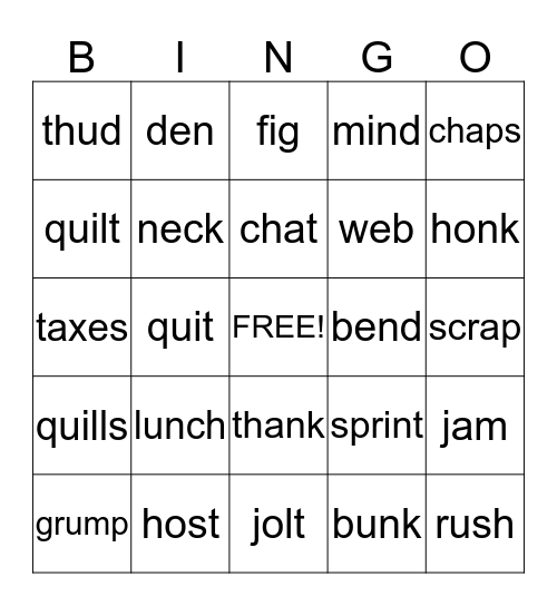 Wilson Reading Bingo Card