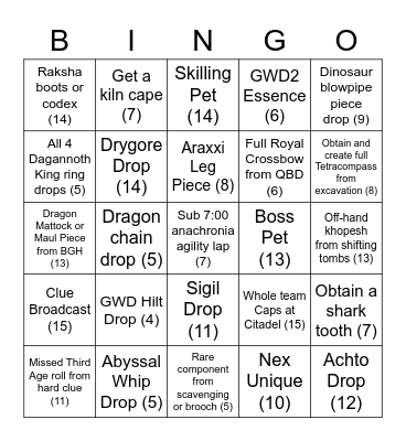 SGV1 Bingo Card