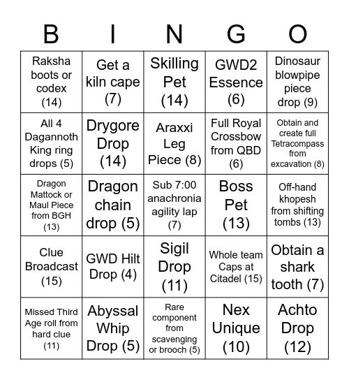 SGV1 Bingo Card