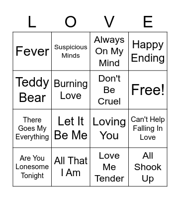 Elvis Love Songs Bingo Card