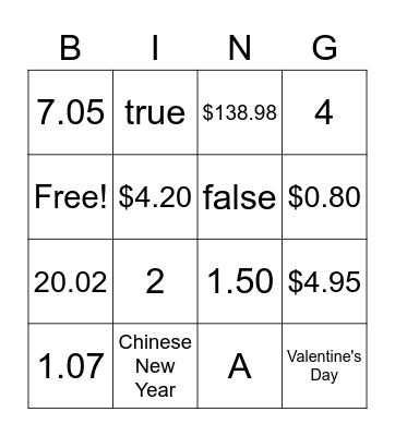 5th grade decimal word problems Bingo Card