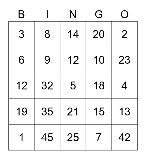 Customer Service Bingo Card