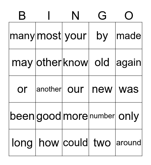 Sight words 4 and 5  Bingo Card