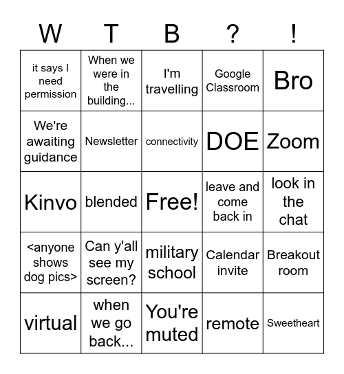 What the BHSWCA?!?! Bingo Card