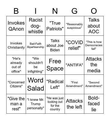 Trump Defense Bingo Card