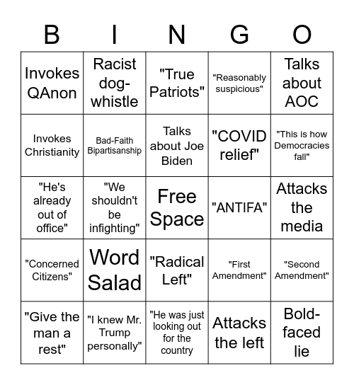 Trump Defense Bingo Card